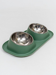 Двойная миска с металлическими чашками зеленая на сайте СОПУТКА37