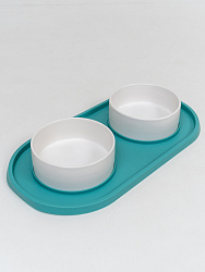 Двойная миска с керамическими чашками мятная