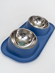 Двойная миска с металлическими чашками голубая на сайте СОПУТКА37