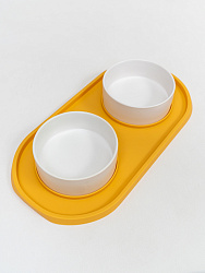 Двойная миска с керамическими чашками желтая